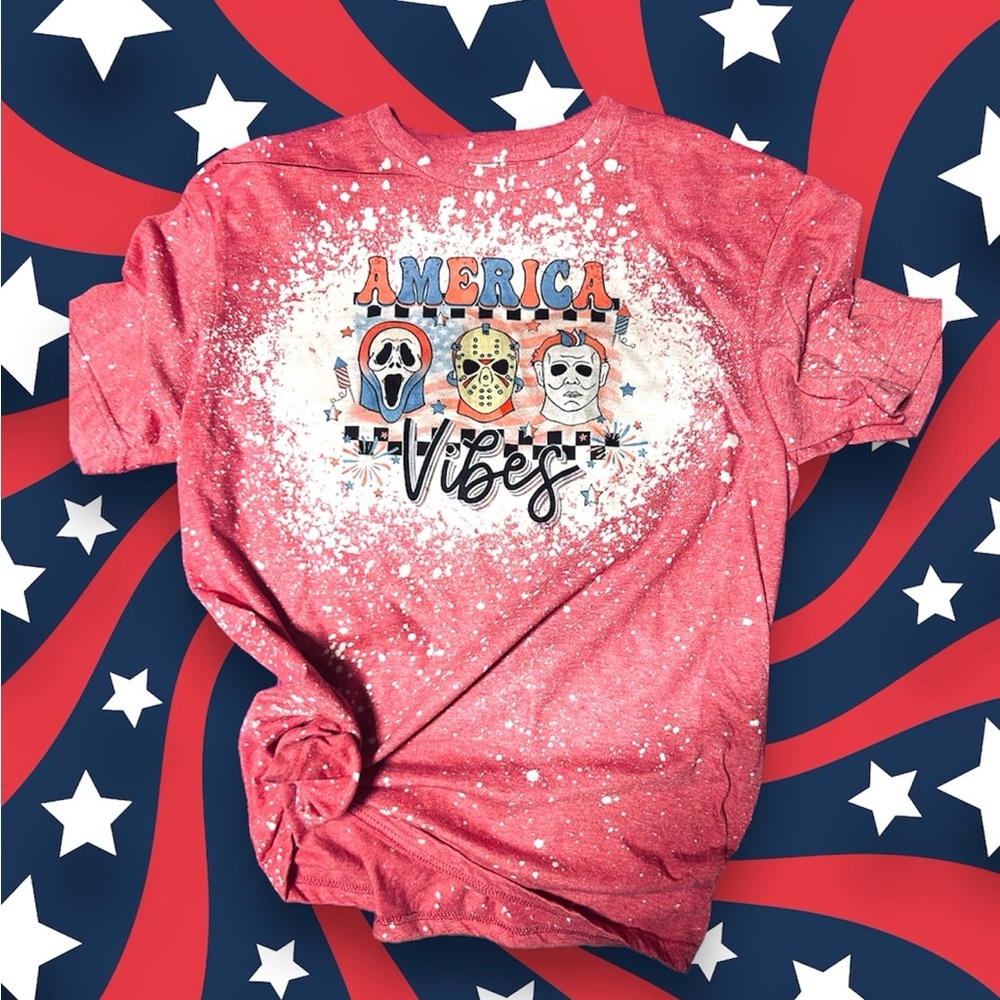 Fourth of July horror characters bleach effect shirt